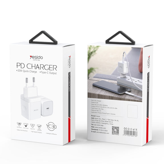 Yesido YC-30 PD 20W Type-C Port Mini Travel Fast Charger(EU Plug)