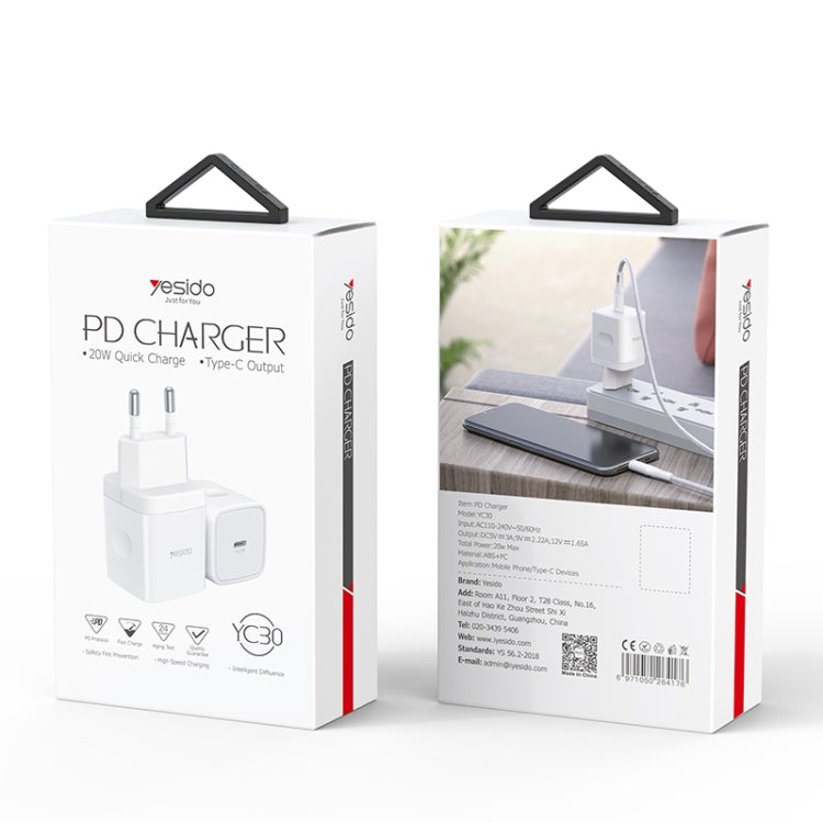 Yesido YC-30 PD 20W Type-C Port Mini Travel Fast Charger(EU Plug)