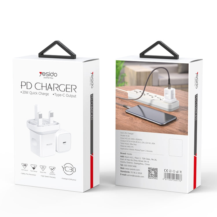 Yesido YC-30 PD 20W Type-C Port Mini Travel Fast Charger(UK Plug)