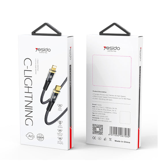 YESIDO CA101 PD 20W USB-C / Type-C to 8 Pin Braided Charging Data Cable, Length:1.2m(Black)