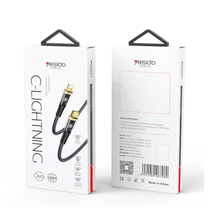YESIDO CA102 PD 20W USB-C / Type-C to 8 Pin Braided Charging Data Cable, Length:2m(Black)