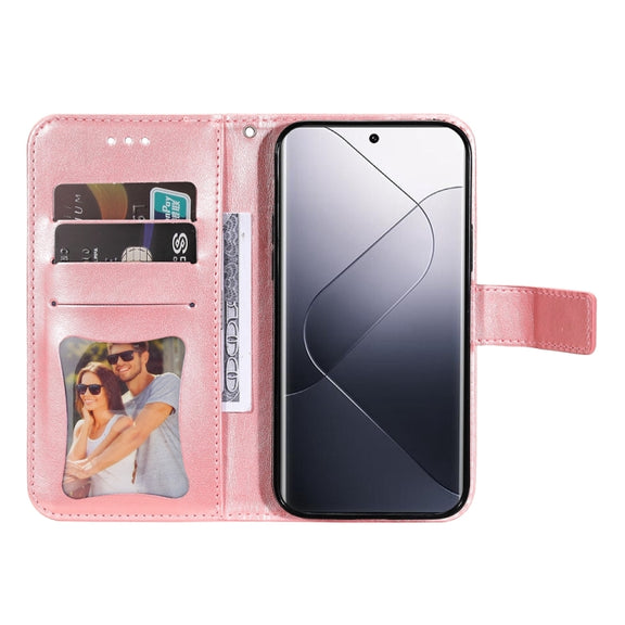 For Xiaomi 14 Pro 7-petal Flowers Embossing Leather Phone Case(Rose Gold)