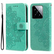 For Xiaomi 14 7-petal Flowers Embossing Leather Phone Case(Green) - 14 Cases by PMC TechLife | Online Shopping South Africa | PMC TechLife | Buy Now Pay Later Mobicred