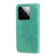 For Xiaomi 14 7-petal Flowers Embossing Leather Phone Case(Green)