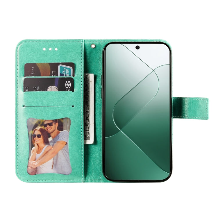 For Xiaomi 14 7-petal Flowers Embossing Leather Phone Case(Green)