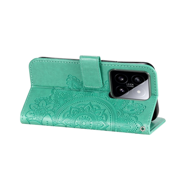 For Xiaomi 14 7-petal Flowers Embossing Leather Phone Case(Green)