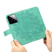 For Xiaomi 14 7-petal Flowers Embossing Leather Phone Case(Green)