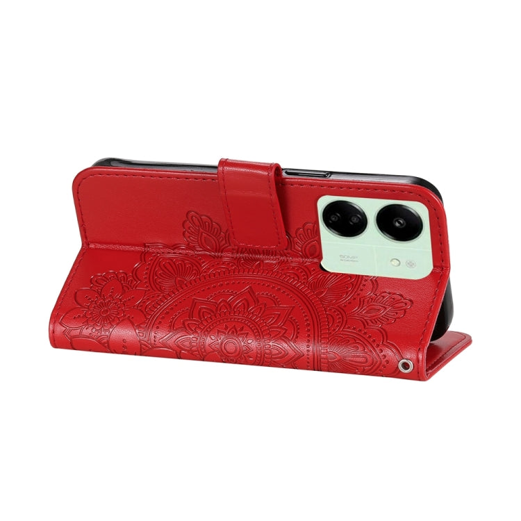 For Xiaomi Redmi 13C 4G 7-petal Flowers Embossing Leather Phone Case(Red)