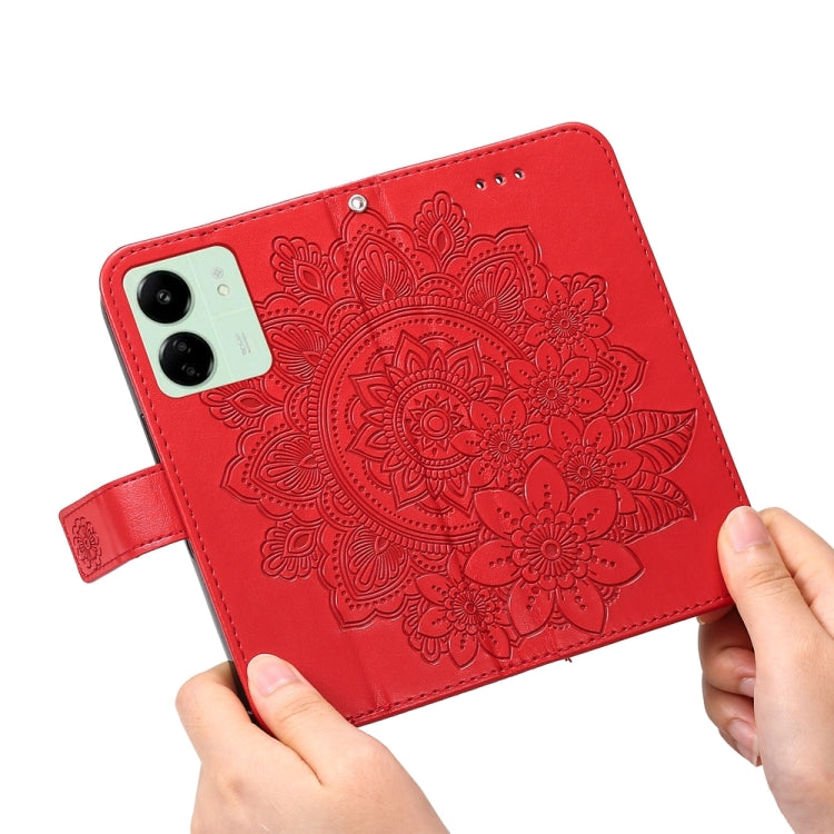 For Xiaomi Redmi 13C 4G 7-petal Flowers Embossing Leather Phone Case(Red)