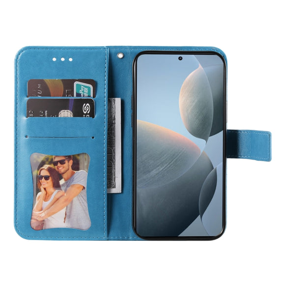 For Xiaomi Redmi K70 / K70 Pro 7-petal Flowers Embossing Leather Phone Case(Blue)