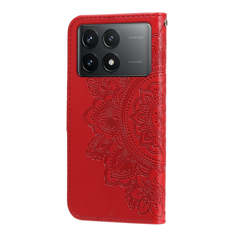 For Xiaomi Redmi K70 / K70 Pro 7-petal Flowers Embossing Leather Phone Case(Red)