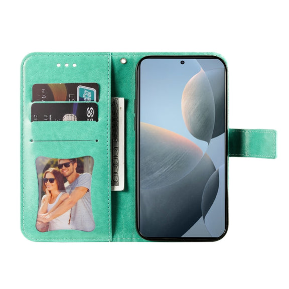 For Xiaomi Redmi K70E 7-petal Flowers Embossing Leather Phone Case(Green)