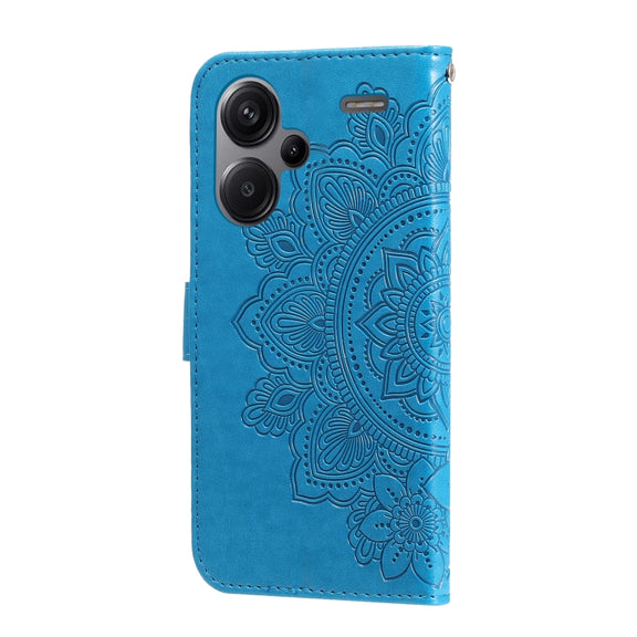 For Xiaomi Redmi Note13 Pro+ 5G Global 7-petal Flowers Embossing Leather Phone Case(Blue)