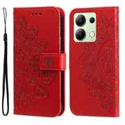 For Xiaomi Redmi Note13 4G 7-petal Flowers Embossing Leather Phone Case(Red)