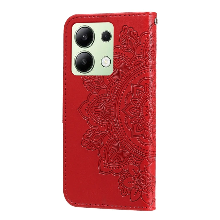 For Xiaomi Redmi Note13 4G 7-petal Flowers Embossing Leather Phone Case(Red)