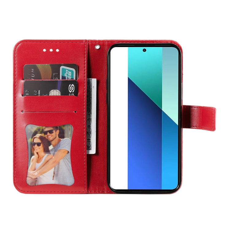For Xiaomi Redmi Note13 4G 7-petal Flowers Embossing Leather Phone Case(Red)