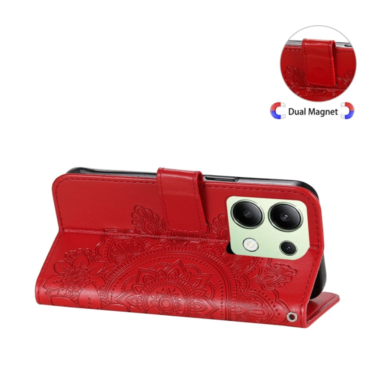 For Xiaomi Redmi Note13 4G 7-petal Flowers Embossing Leather Phone Case(Red)