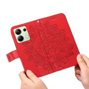 For Xiaomi Redmi Note13 4G 7-petal Flowers Embossing Leather Phone Case(Red)