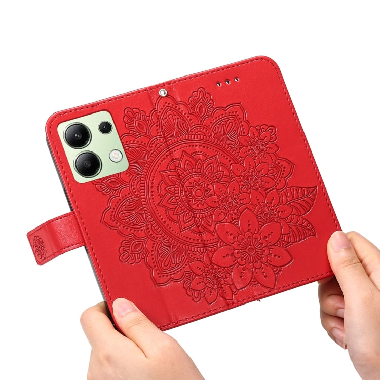 For Xiaomi Redmi Note13 4G 7-petal Flowers Embossing Leather Phone Case(Red)