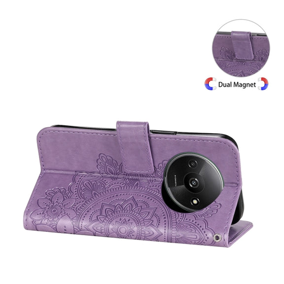 For Xiaomi Redmi A3 7-petal Flowers Embossing Leather Phone Case(Light Purple)