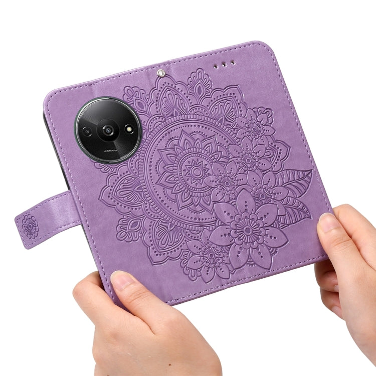 For Xiaomi Redmi A3 7-petal Flowers Embossing Leather Phone Case(Light Purple)