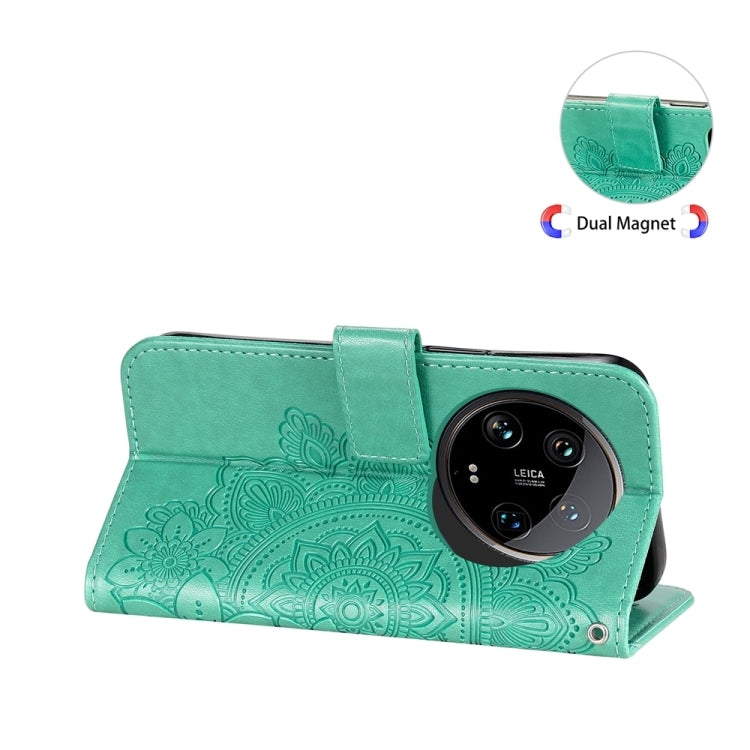 For Xiaomi 14 Ultra 7-petal Flowers Embossing Leather Phone Case(Green)