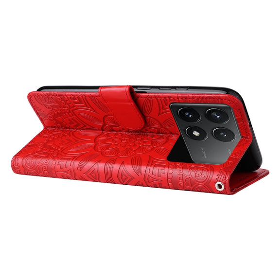 For Xiaomi Redmi K70 / K70 Pro Embossed Sunflower Leather Phone Case(Red)