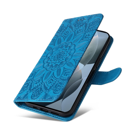 For Xiaomi Redmi K70 / K70 Pro Embossed Sunflower Leather Phone Case(Blue)