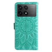 For Xiaomi Redmi K70 / K70 Pro Embossed Sunflower Leather Phone Case(Green)