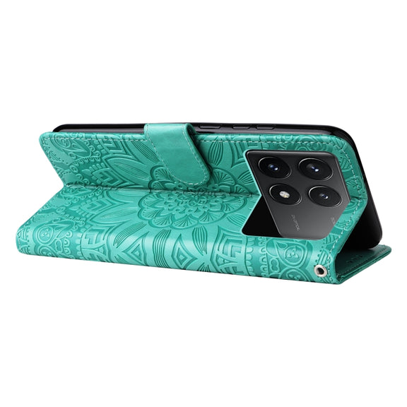 For Xiaomi Redmi K70 / K70 Pro Embossed Sunflower Leather Phone Case(Green)