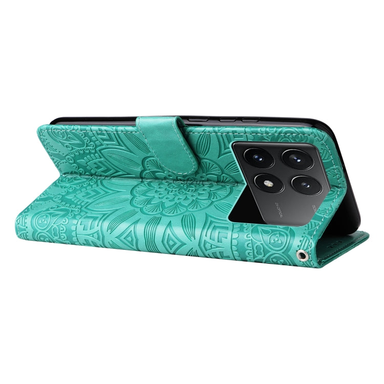 For Xiaomi Redmi K70 / K70 Pro Embossed Sunflower Leather Phone Case(Green)