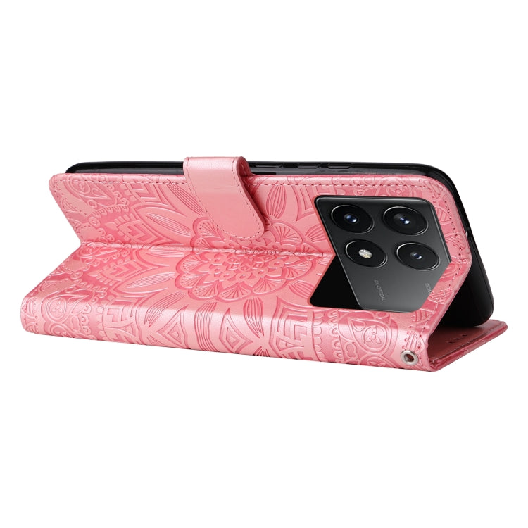 For Xiaomi Redmi K70 / K70 Pro Embossed Sunflower Leather Phone Case(Rose Gold)
