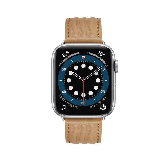 Embossed Line Genuine Leather Watch Band For Apple Watch SE 2023 40mm(Khaki)