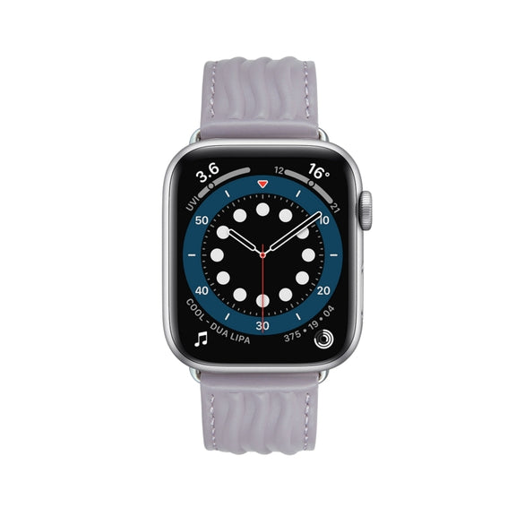Embossed Line Genuine Leather Watch Band For Apple Watch Ultra 2 49mm(Lavender Purple)