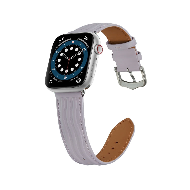 Embossed Line Genuine Leather Watch Band For Apple Watch Ultra 2 49mm(Lavender Purple)