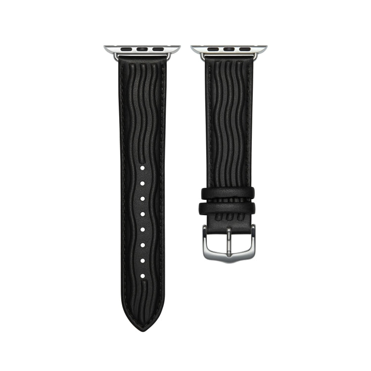 Embossed Line Genuine Leather Watch Band For Apple Watch Series 10 46mm(Black)