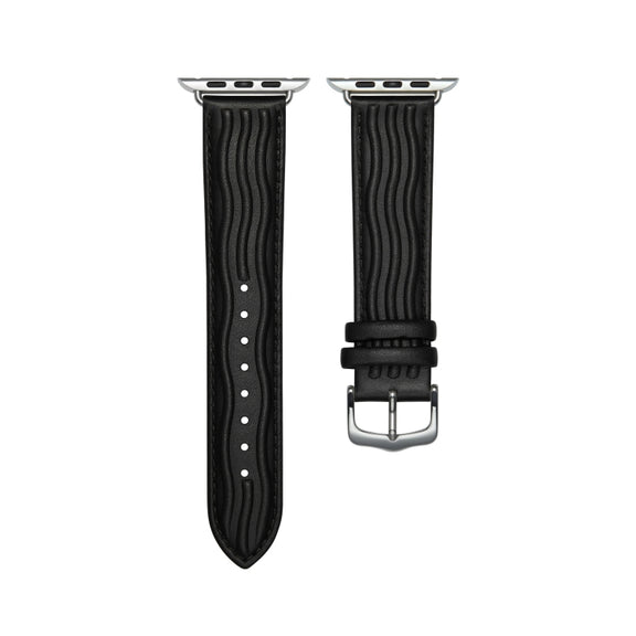 Embossed Line Genuine Leather Watch Band For Apple Watch Series 10 46mm(Black)