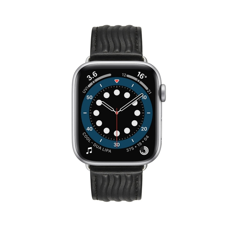 Embossed Line Genuine Leather Watch Band For Apple Watch Series 10 46mm(Black)