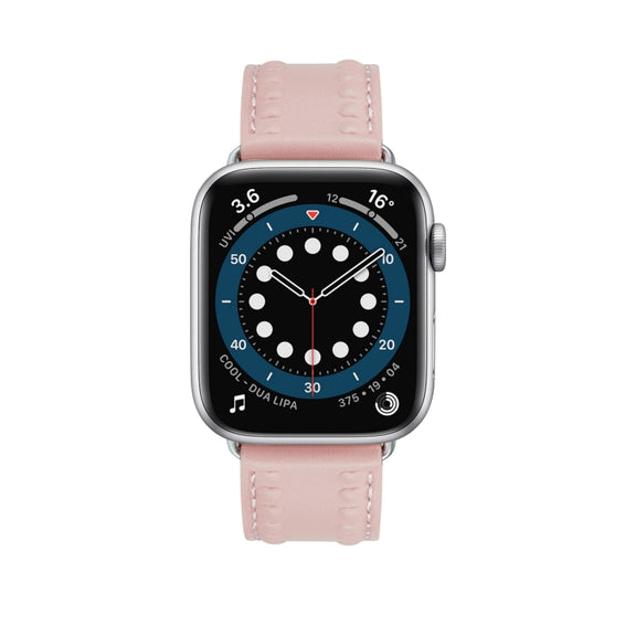 Embossed Love Genuine Leather Watch Band For Apple Watch SE 2023 40mm(Pink)