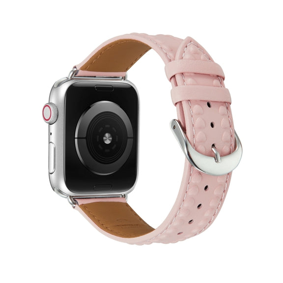 Embossed Love Genuine Leather Watch Band For Apple Watch SE 2023 40mm(Pink)