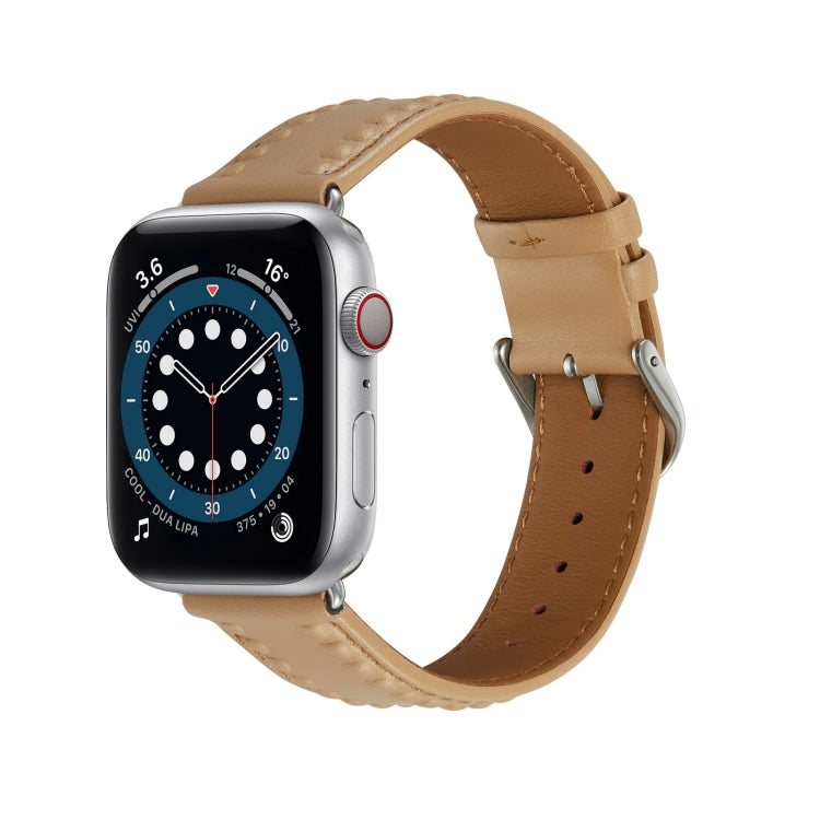 Embossed Love Genuine Leather Watch Band For Apple Watch SE 2023 40mm(Khaki)