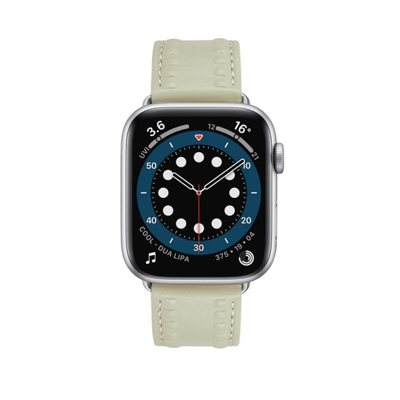 Embossed Love Genuine Leather Watch Band For Apple Watch SE 2023 40mm(Milky White)