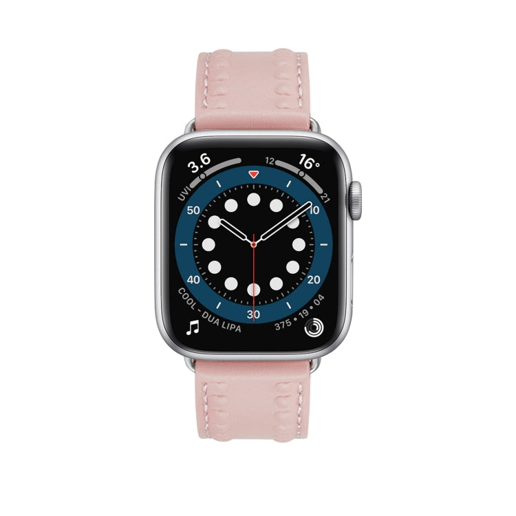 Embossed Love Genuine Leather Watch Band For Apple Watch Ultra 2 49mm(Pink)