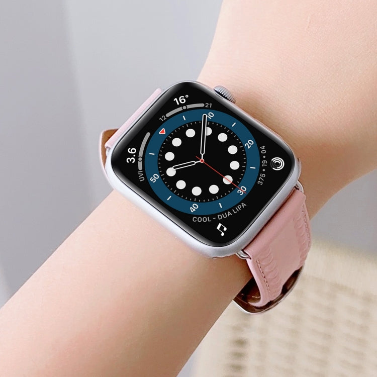 Embossed Love Genuine Leather Watch Band For Apple Watch Ultra 2 49mm(Pink)
