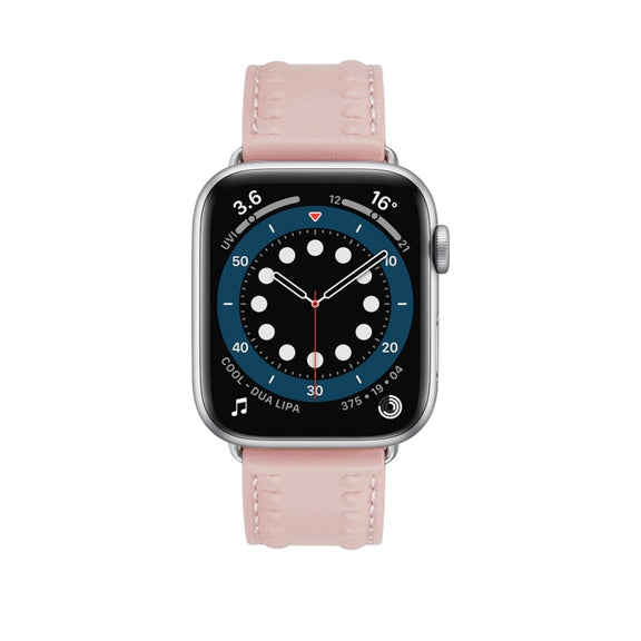 Embossed Love Genuine Leather Watch Band For Apple Watch Series 10 42mm(Pink)