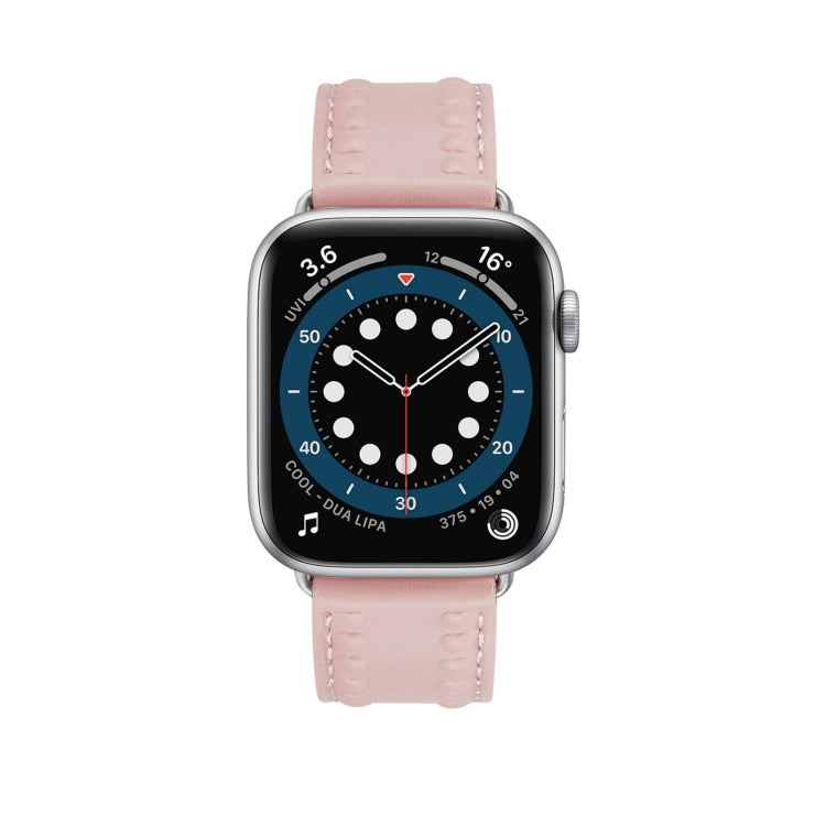 Embossed Love Genuine Leather Watch Band For Apple Watch Series 10 42mm(Pink)