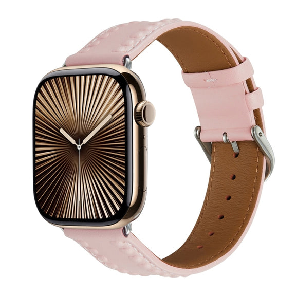 Embossed Love Genuine Leather Watch Band For Apple Watch Series 10 46mm(Pink)