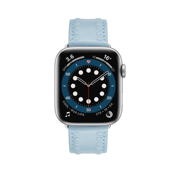 Embossed Love Genuine Leather Watch Band For Apple Watch Series 10 46mm(Blue)