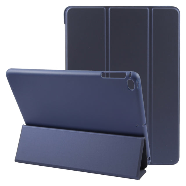 For iPad 9.7 2018 & 2017 / Air / Air2 GEBEI 3-folding Holder Shockproof Flip Leather Tablet Case(Dark Blue)