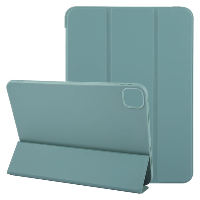 For iPad Air 11 2025 / 2024 GEBEI 3-folding Holder Shockproof Flip Leather Tablet Case(Dark Green)